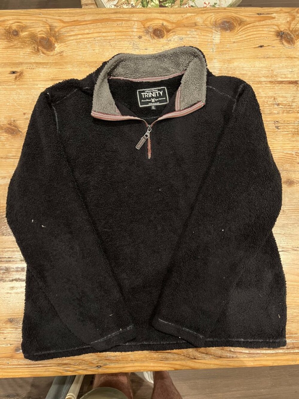 Trinity Black Sherpa Fleece Quarter Zip Pullover Mens XL